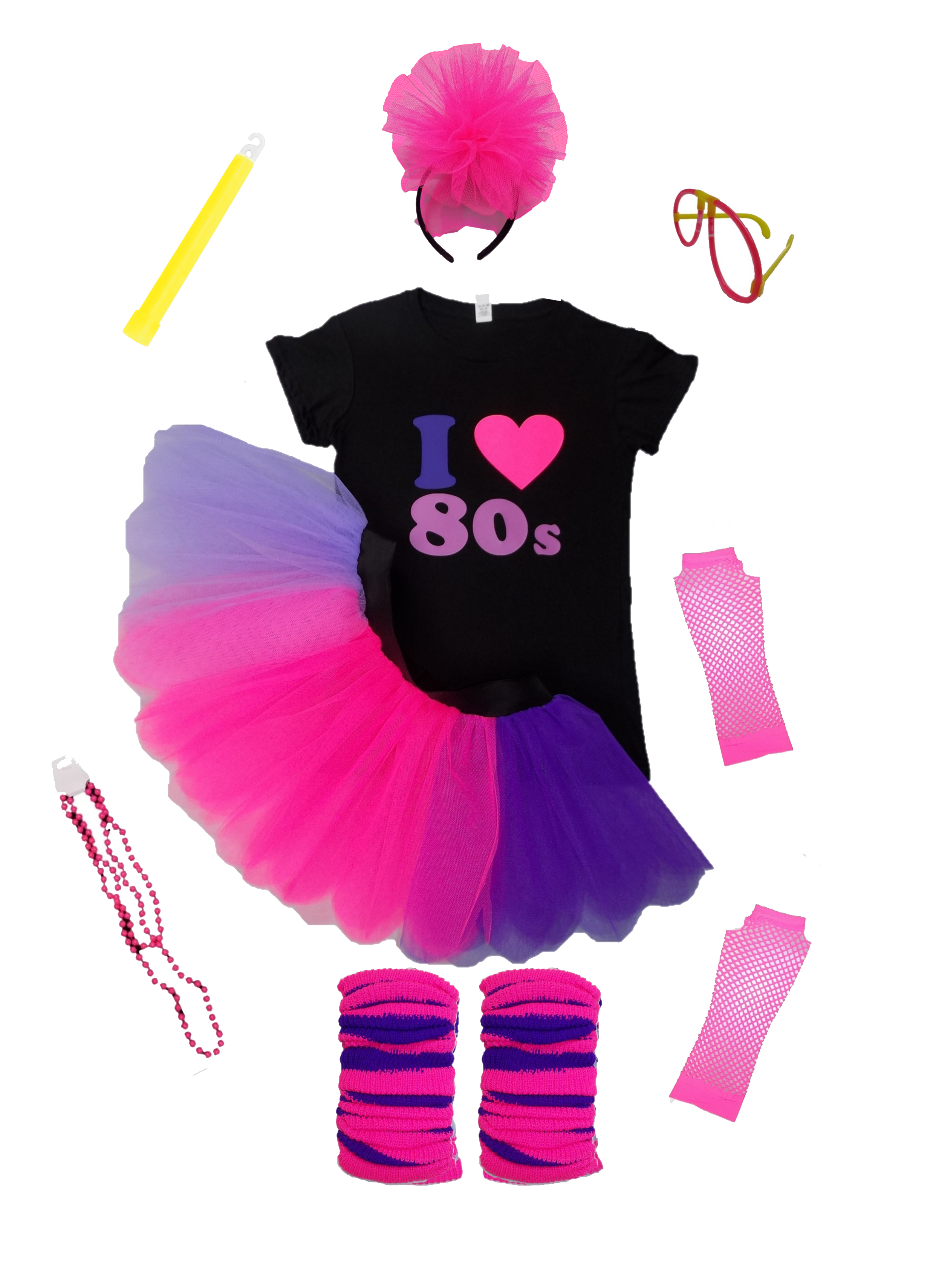 NEON PINK TUTU SKIRT I LOVE 80S FANCY DRESS HEN PARTY FUN RUN UV CLUB FESTIVAL 