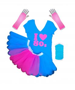 80's RARA TSHIRT GLOVES LEG WARMERS 80S FANCY DRESS SET NEON 6 PIECE LADIES