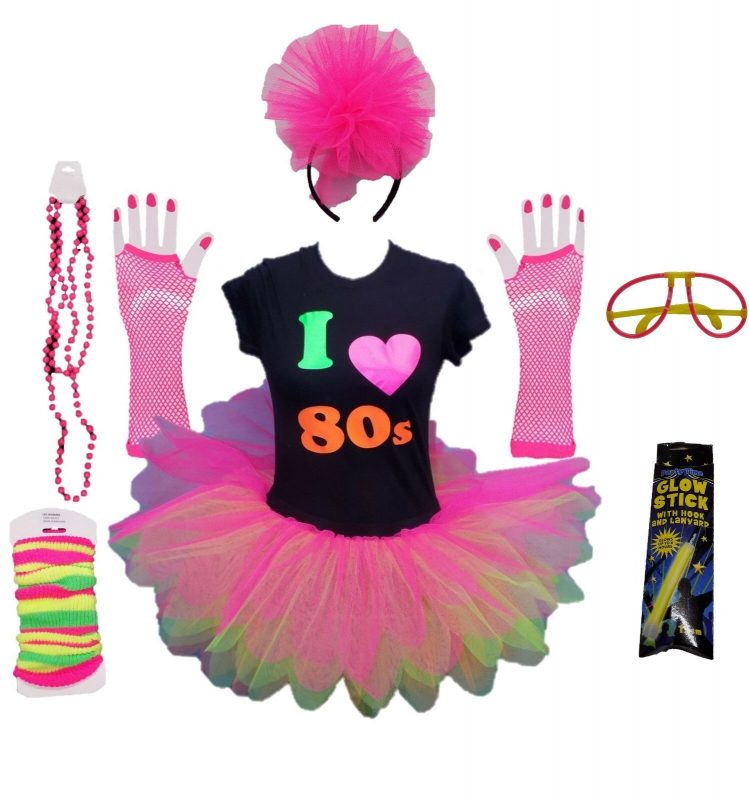 I Love 80s Fancy Dress Ultimate Set Neon Tutu Party 4418