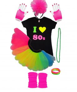 Ladies 80s TUTU DISCO fancy dress Costume NEON TUTU /& Skirts UK Gloves